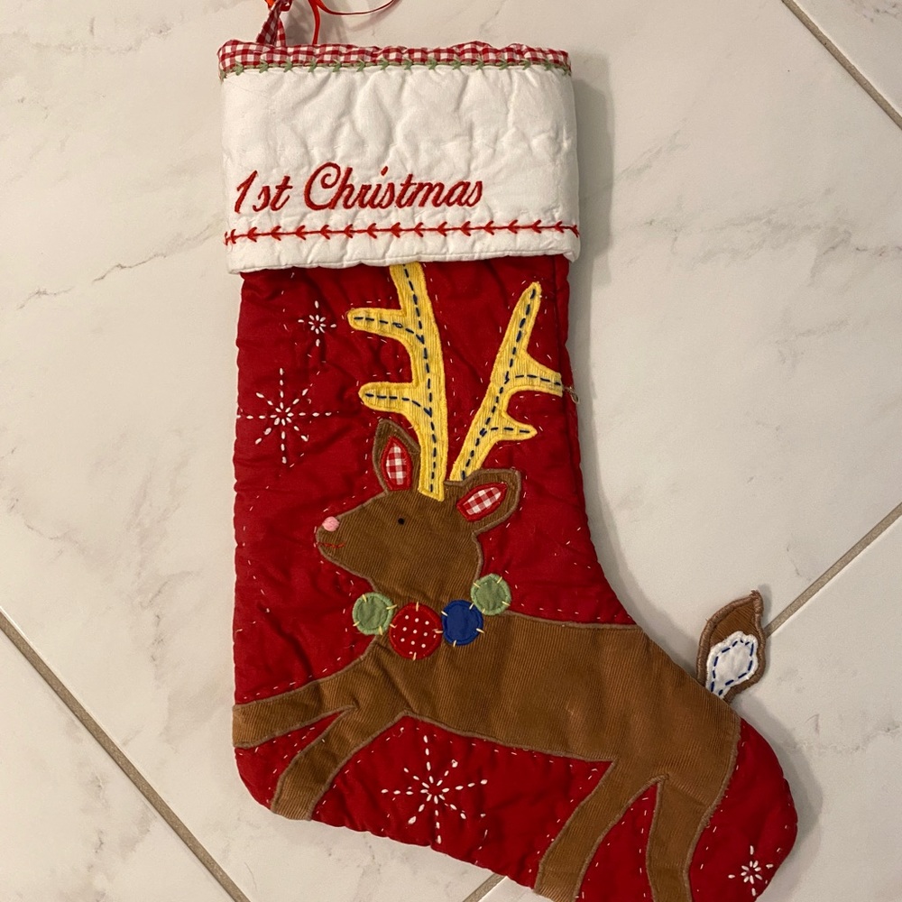 Pottery Barn Kids quilted first Christmas stocking